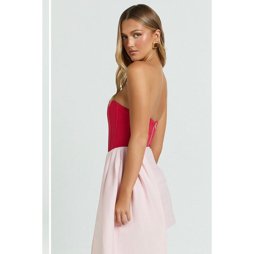 Showpo Olympia Red Pink Colorblock Strapless Draped Mini Party Dress NWT US 10 - Picture 3 of 15